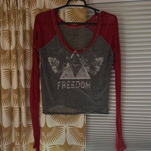 We the Free Freedom Graphic Long Sleeve Top - Red and Gray